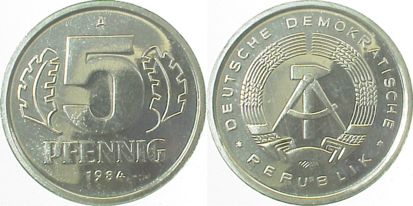 5 Pfennig DDR 1985 A stgl /matt J1509 stgl /matt 5 Pfennig