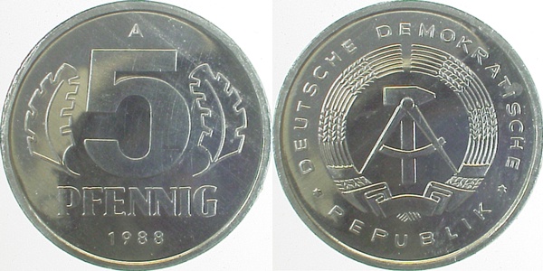 5 Pfennig DDR 1988 A vz