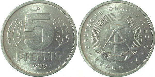 5 Pfennig DDR 89A Jz.i.Stemp.geändert extrem selten