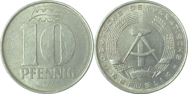 10 Pfennig DDR 1965 A bfr/stgl/matt J1510 bfr / stgl / matt 10 Pfennig