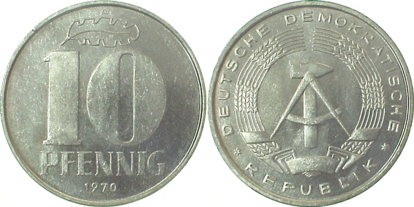10 Pfennig DDR 1970 A bfr/stgl/matt J1510 bfr / stgl / matt 10 Pfennig