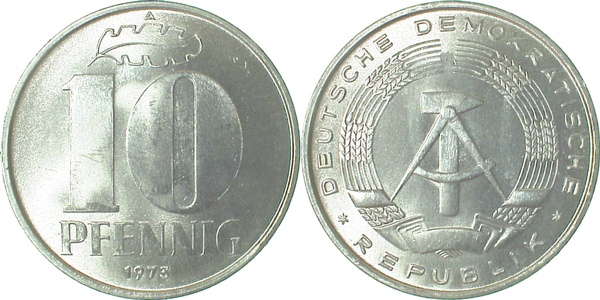 10 Pfennig DDR 1973 A bfr/stgl/matt J1510