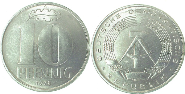10 Pfennig DDR 1978 A bfr/stgl/matt