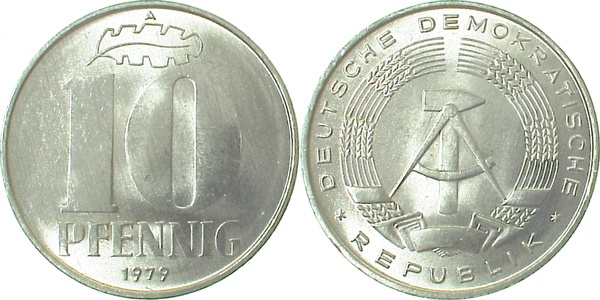 10 Pfennig DDR 1979 A bfr/stgl/matt