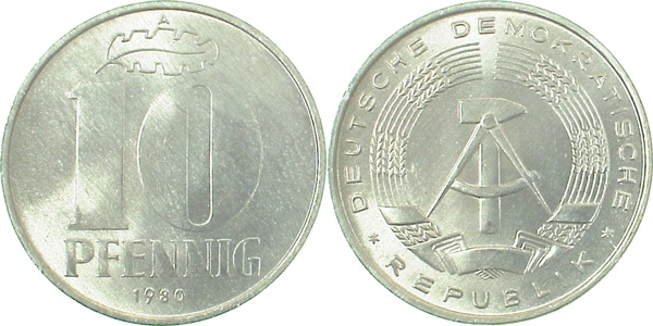 10 Pfennig DDR 1980 A stgl/matt EA