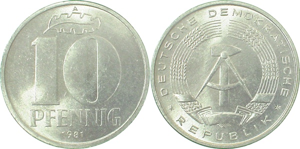 10 Pfennig DDR 1981 A bfr/stgl/matt