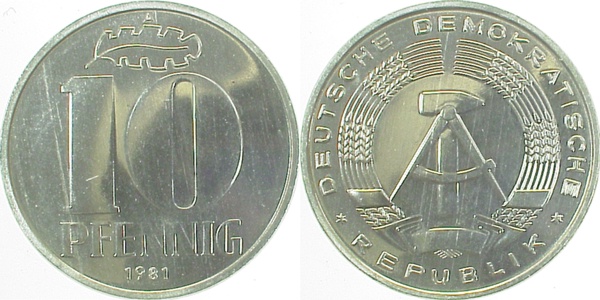 10 Pfennig DDR 1981 A bfr/matt