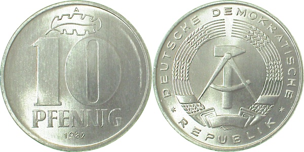 10 Pfennig DDR 1982 A bfr/stgl/matt