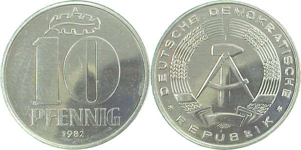10 Pfennig DDR 1983 A stgl/matt fein J1510 stgl/matt 10 Pfennig