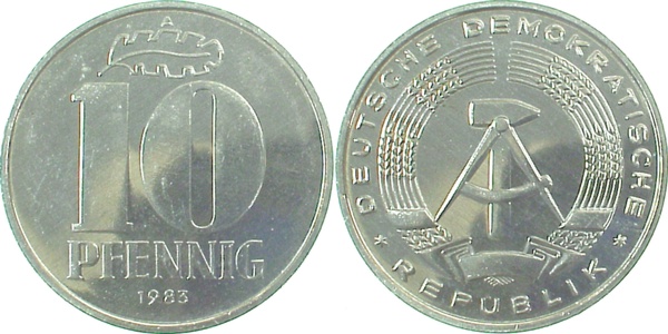 10 Pfennig DDR 1983 A stgl/spgl, kl. Zainende !!!