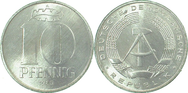 10 Pfennig DDR 1985 A bfr/stgl/matt J1510