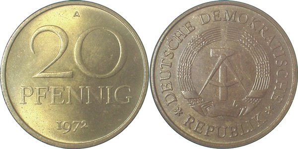 20 Pfennig DDR 1972 A bankfrisch/stempelglanz/matt