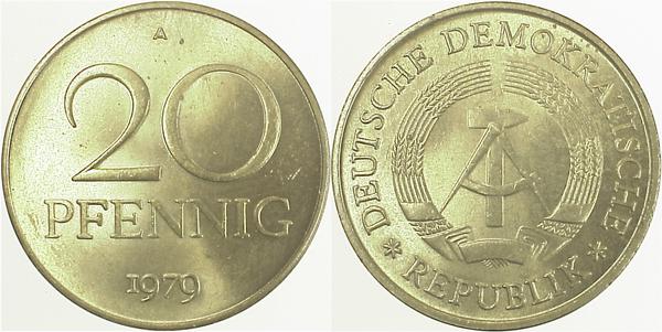 20 Pfennig DDR 1980 A stgl fein/matt J1511b 20 Pfennig