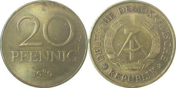 20 Pfennig DDR 1980 A spgl J1511b 20 Pfennig