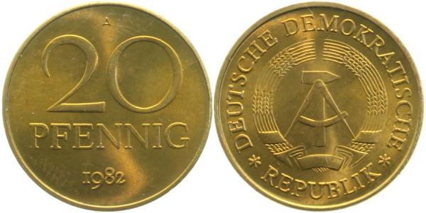 20 Pfennig DDR 1982 A spgl J1511b 20 Pfennig