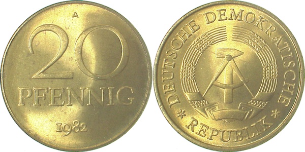 20 Pfennig DDR 82A stgl /matt ca S30 J1511b stgl /matt 20 Pfennig