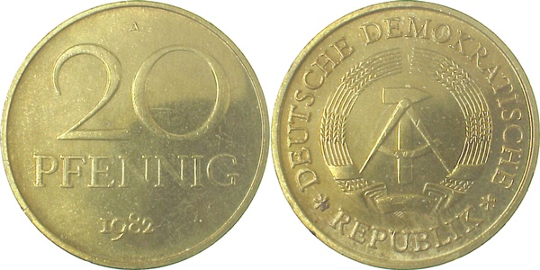 20 Pfennig DDR 1982 A bfr/stgl/matt J1511b bfr / stgl / matt 20 Pfennig