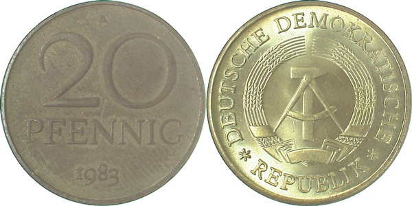 20 Pfennig DDR 1984 A stgl /matt J1511b stgl /matt 20 Pfennig