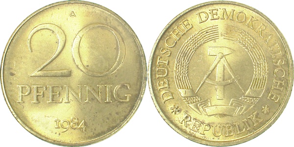 20 Pfennig DDR 1984 A bfr/stgl/matt J1511b bfr / stgl / matt 20 Pfennig