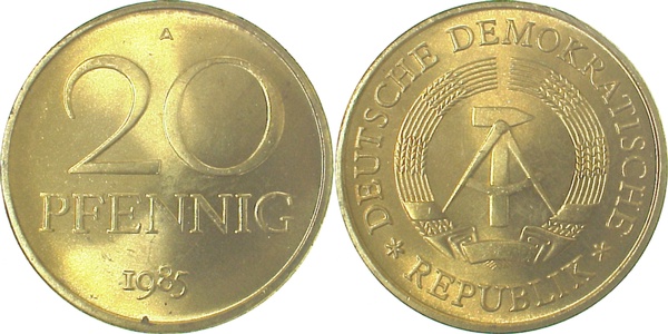 20 Pfennig DDR 1985 A bfr/stgl/matt