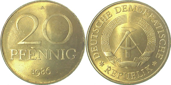 20 Pfennig DDR 1986 A bfr/stgl/matt