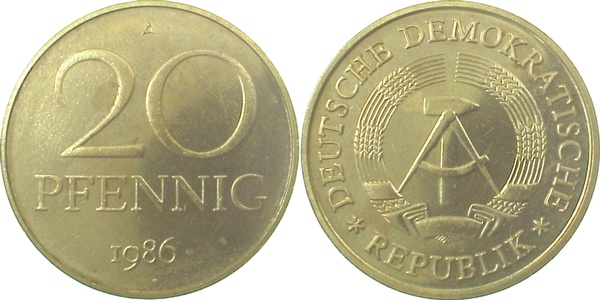 20 Pfennig DDR 1987 A stempelglanz fein/matt