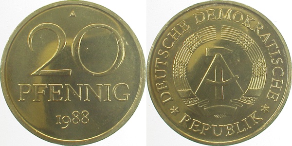 20 Pfennig DDR 1988 A bfr/stgl/matt J1511b bfr / stgl / matt 20 Pfennig
