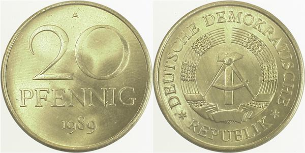 20 Pfennig DDR 1989 A J1511b bfr/stgl/matt