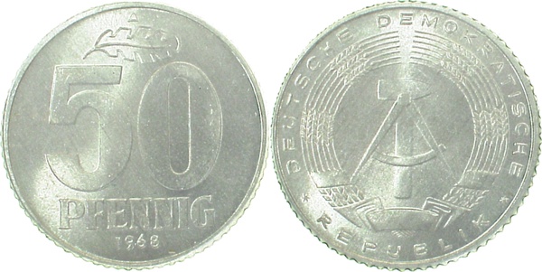 50 Pfennig DDR 1968 A vz Erstabschlag (Ea)! ! J1512 vz 50 Pfennig