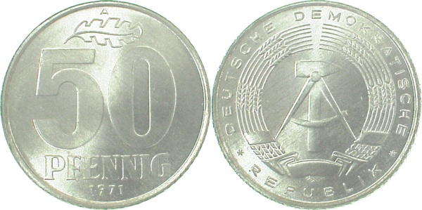 50 Pfennig DDR 1971 A bfr/stgl/matt J1512 bfr / stgl / matt 50 Pfennig