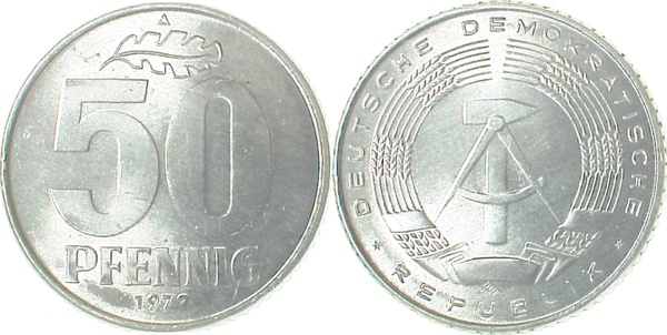50 Pfennig DDR 1972 A bfr/stgl/matt J1512 bfr / stgl / matt 50 Pfennig