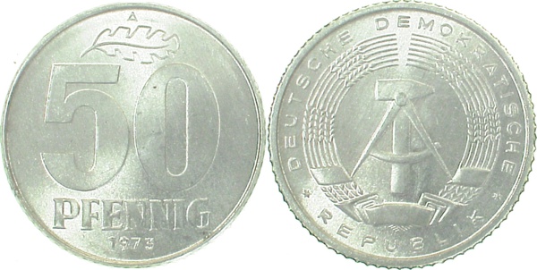 50 Pfennig DDR 1973 A bfr/stgl/matt J1512 bfr / stgl / matt 50 Pfennig