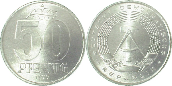 50 Pfennig DDR 1979 A bfr/stgl/matt J1512 bfr / stgl / matt 50 Pfennig