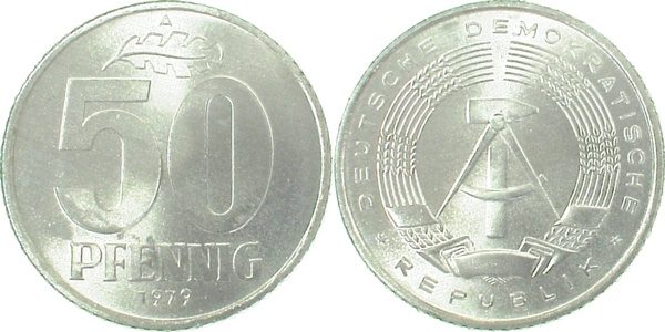 50 Pfennig DDR 1980 A stgl /matt J1512 stgl /matt 50 Pfennig