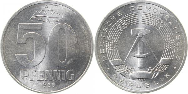 50 Pfennig DDR 1980 A bfr/stgl/matt