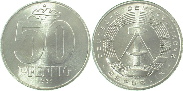 50 Pfennig DDR 1983 A bfr/stgl/matt J1512 bfr / stgl / matt 50 Pfennig