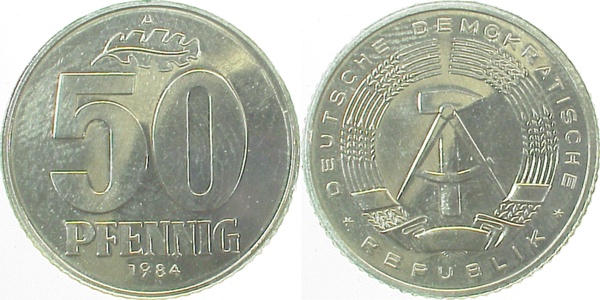 50 Pfennig DDR 1985 A stgl/matt/fein J1512 50 Pfennig
