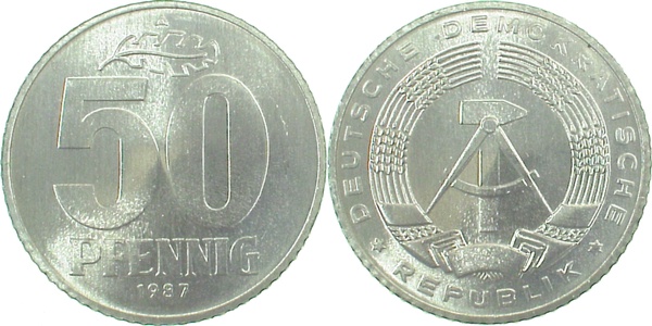 50 Pfennig DDR 1987 A bfr/stgl/matt J1512 bfr / stgl / matt 50 Pfennig
