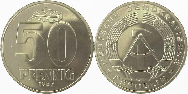 50 Pfennig DDR 1988 A stgl /matt J1512 stgl /matt 50 Pfennig