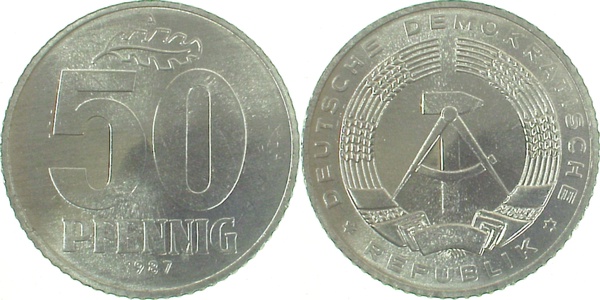 50 Pfennig DDR 1988 A bfr/stgl/matt J1512 bfr / stgl / matt 50 Pfennig