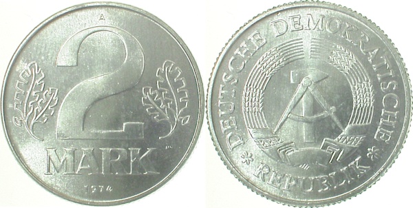 2 Mark DDR 1974 A bfr/stgl/matt J1516 bfr / stgl / matt 2 Mark
