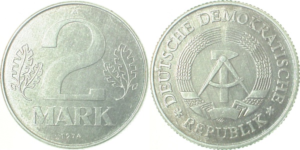 2 Mark DDR 1975 A stgl /matt fein! J1516 stgl /matt 2 Mark