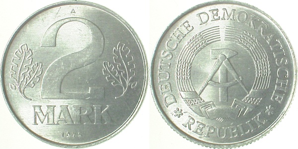 2 Mark DDR 1975 A bfr/stgl/matt J1516 bfr / stgl / matt 2 Mark