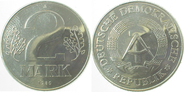 2 Mark DDR 1980 A vz/stgl./matt