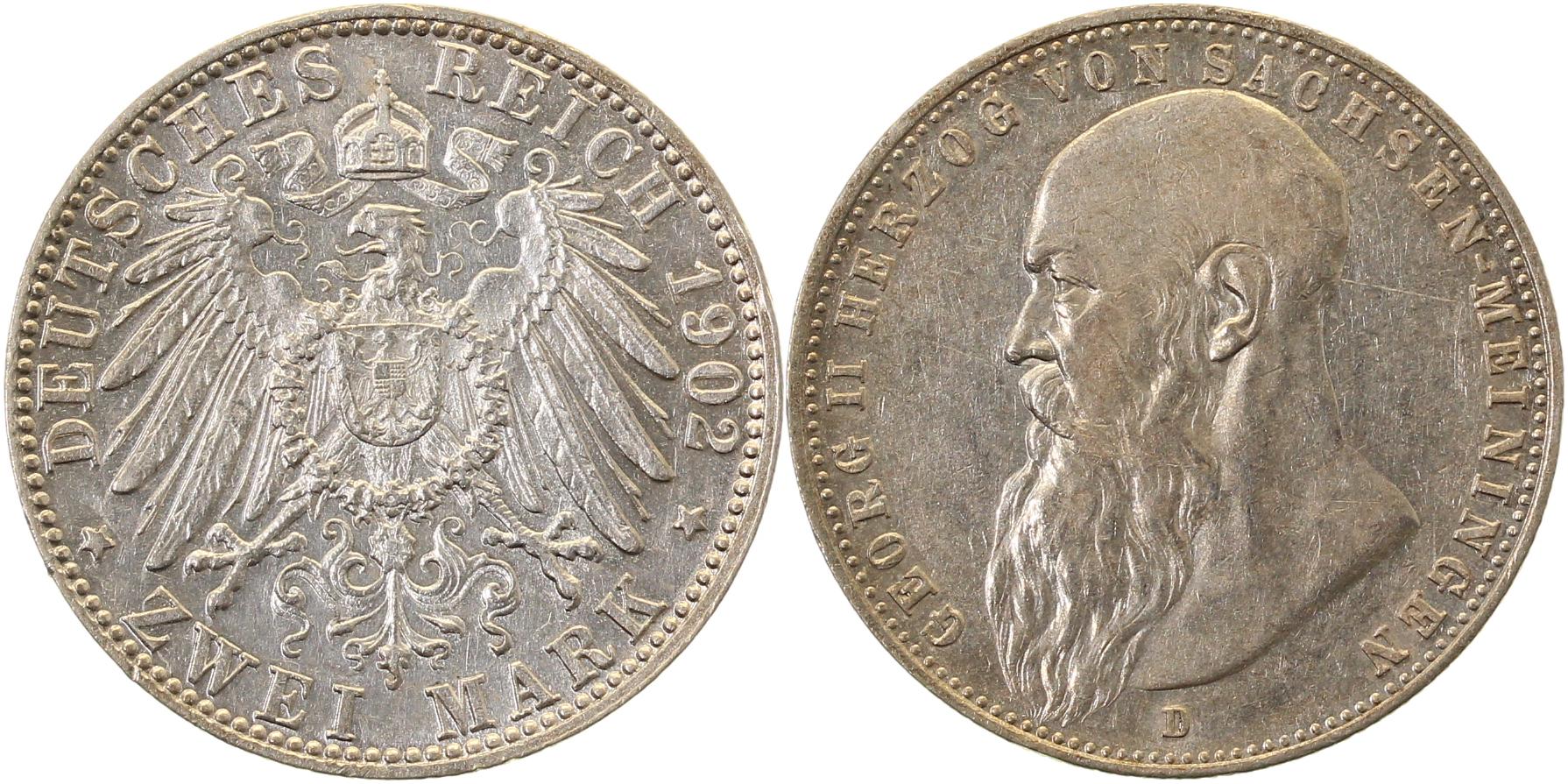 2 Mark Georg II Sachsen-Meiningen J151 B 1902 D f prfr/prf/st