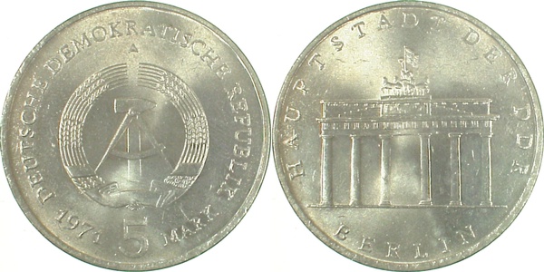 5 Mark Brandenb.Tor 1971 A, 3 verschiedene Anproben.