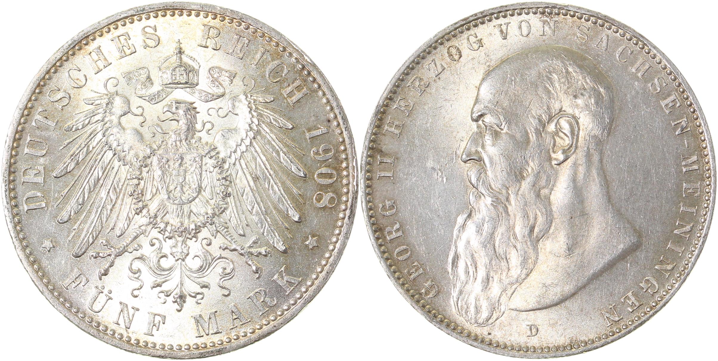 Fälschung Messing 5 Mark Sachsen-Meiningen 1908 D J153B
