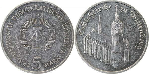 5 Mark DDR Schloßkirche Wittenberg 1983 herrl. schwarze Patina