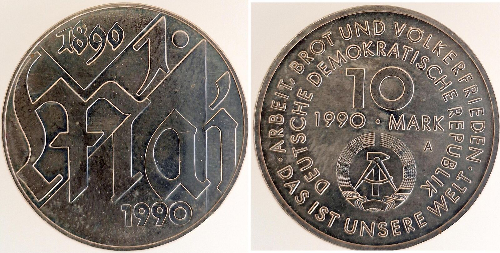 10 Mark DDR 100.Jahrtag 1.Mai 1990 A stempelglanz