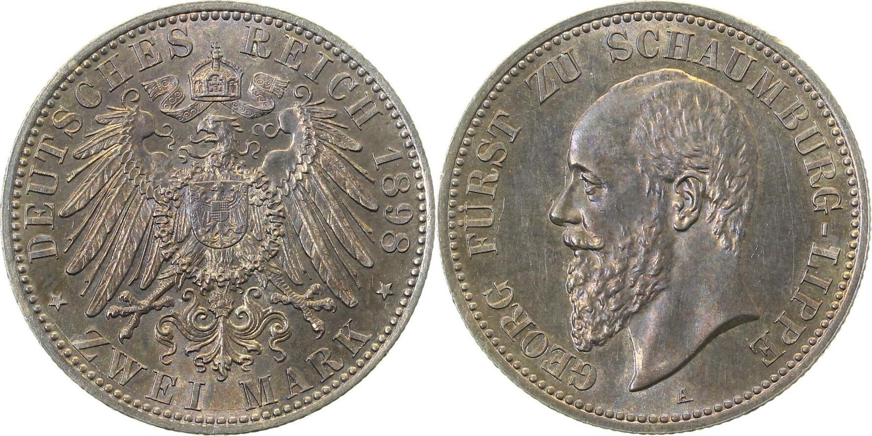 2 Mark Georg 1898 A Schaumburg Lippe J164 leichte Patina